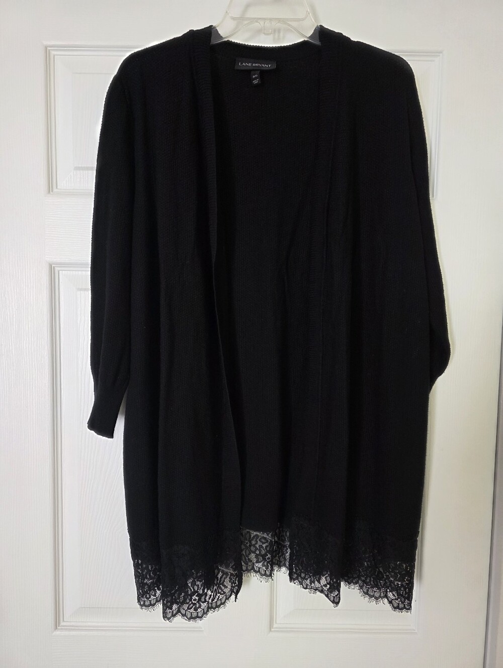 Lane Bryant Black Open-Front Cardigan with Lace Hem Size 14/16 Womens